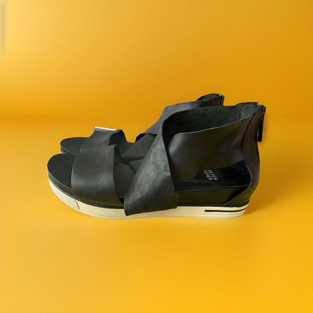 Eileen Fisher Women's Size 10 Black Leather Gladiator Sneaker Sandal with Zip - Picture 1 of 8
